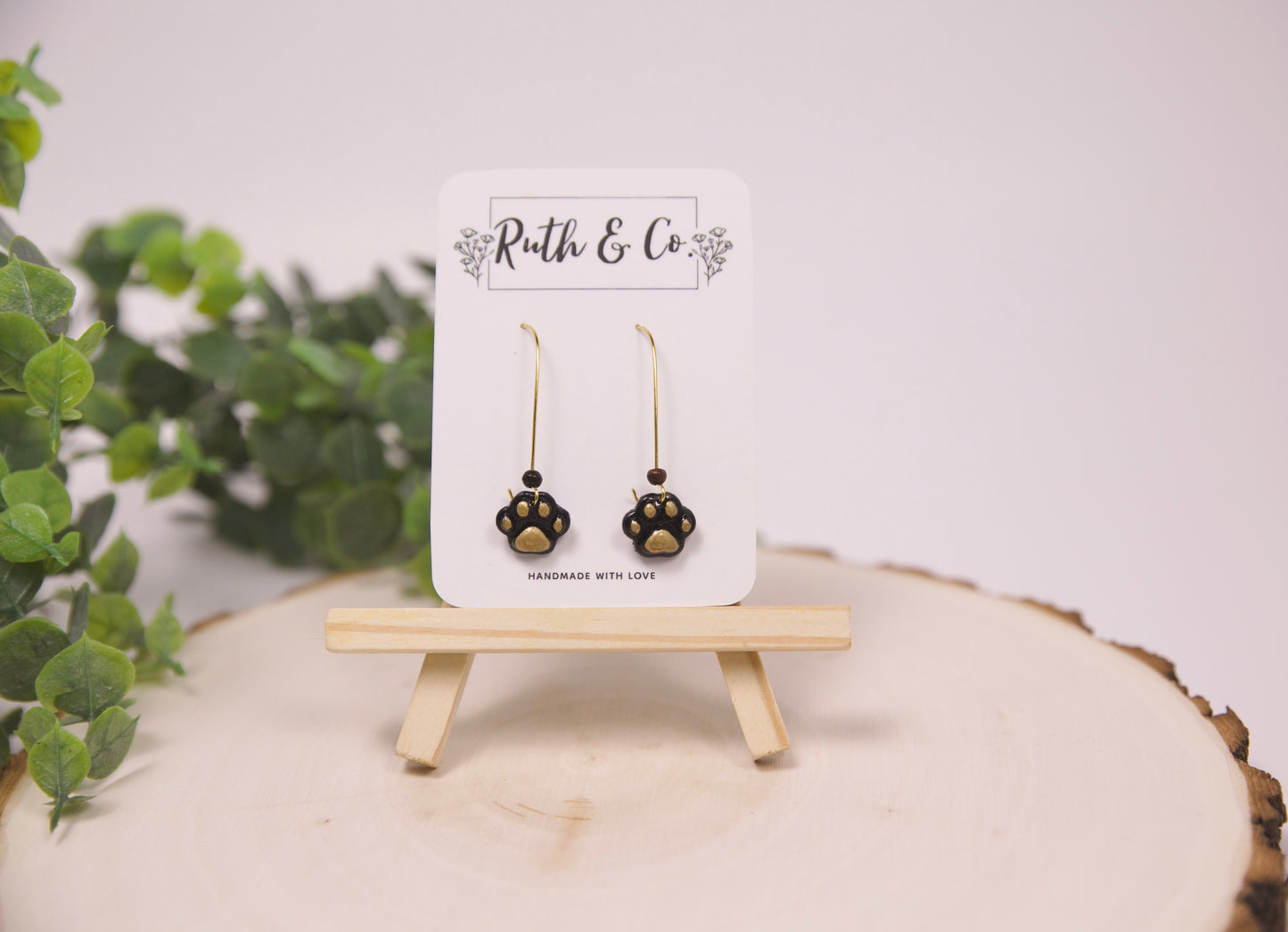 “Golden Paw Prints” – Handmade Polymer Clay Pet Lover Earrings