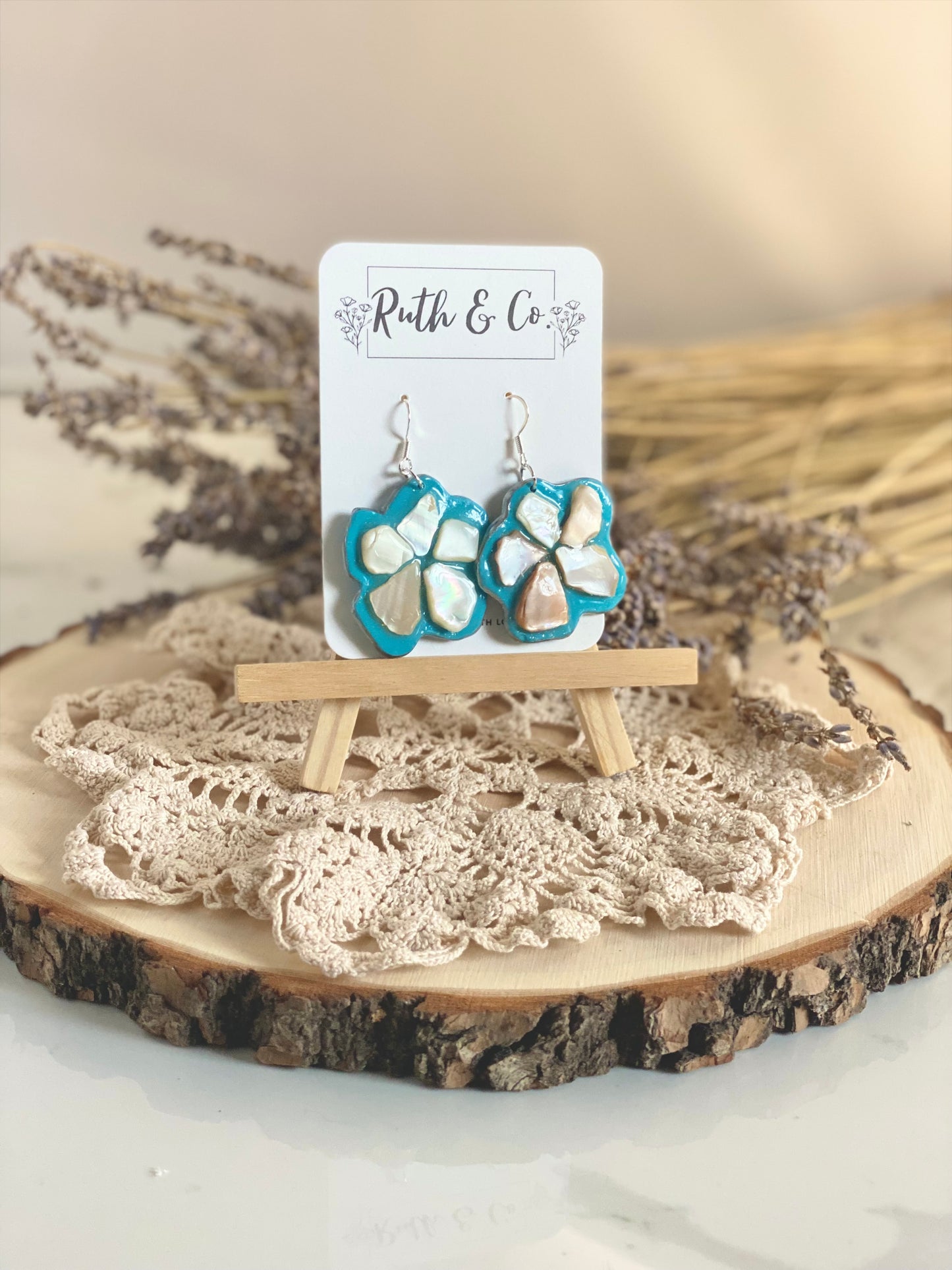 Turquoise Seashell Floral Earrings