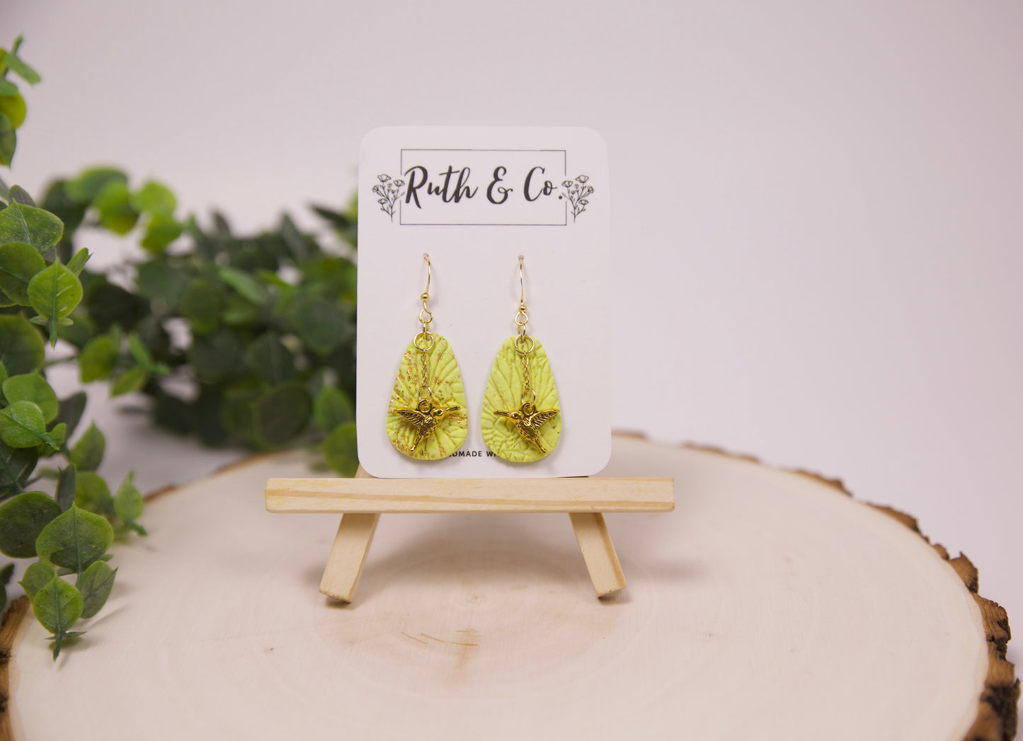 Sunshine Hummingbird Earrings – Vibrant Yellow Polymer Clay with Gold Hooks