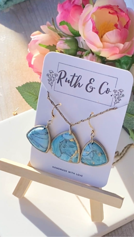 “Faux Turquoise Tides” – Handmade Lightweight Polymer Clay Earrings