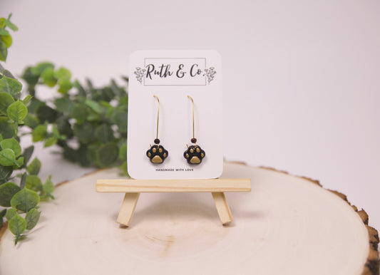 “Golden Paw Prints” – Handmade Polymer Clay Pet Lover Earrings