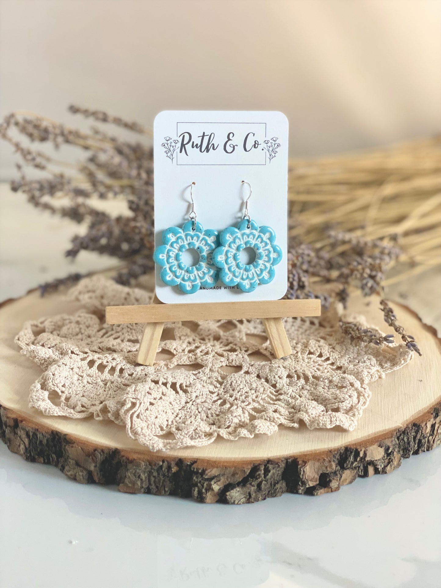Turquoise Floral Lace Earrings