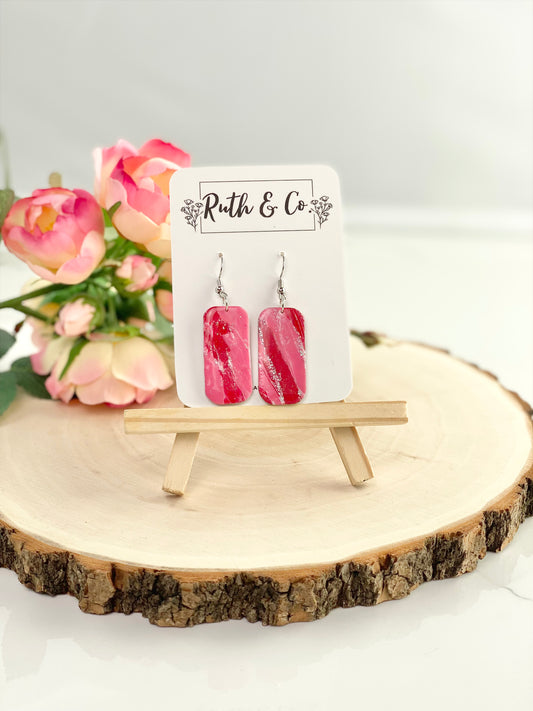 Beautiful Marbleized Rounded Rectangle Polymer Clay Earrings
